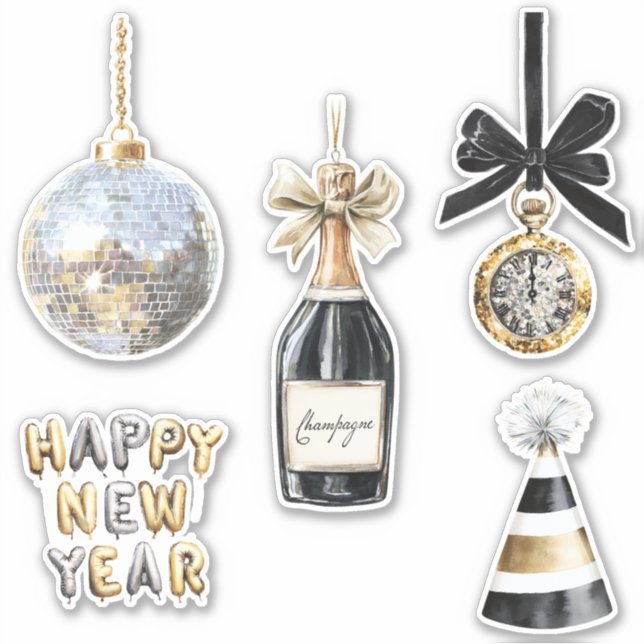 Gold Black New Year's Eve Silver Ball Celebration Aufkleber (Vorderseite)