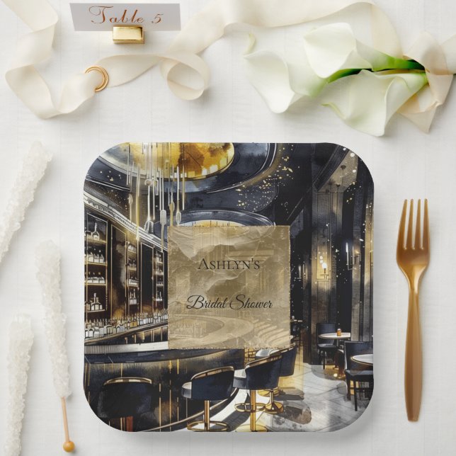 Gold Black Night Club Party Brautparty Pappteller (Hochzeit)