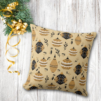 Gold Black Nordic Christmas Tree Bulbs Muster Kissen
