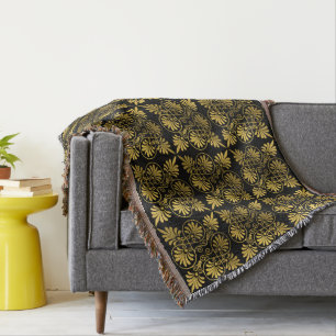 Gold Black Old Greece Meander Muster Decke
