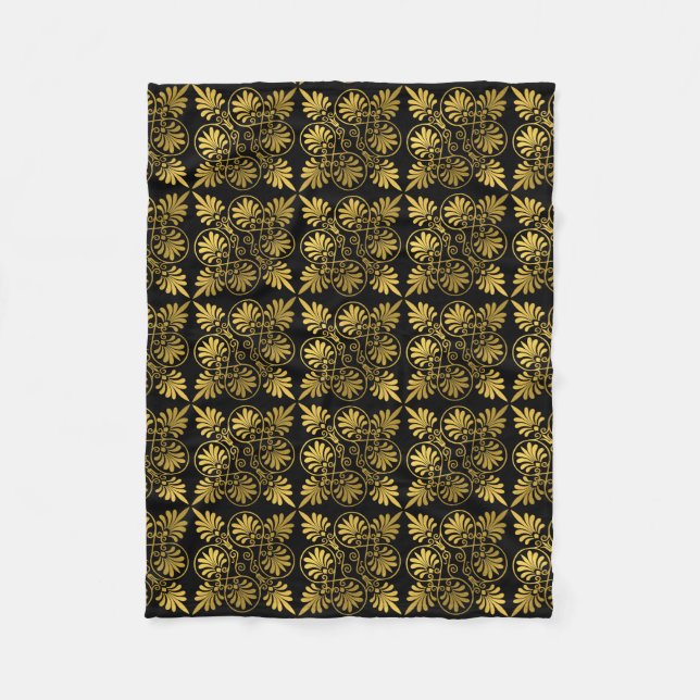 Gold Black Old Greece Meander Muster Fleecedecke (Vorderseite)