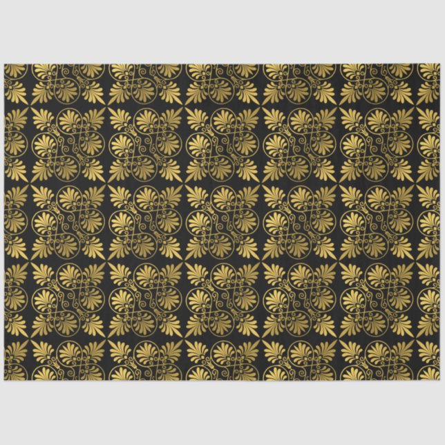 Gold Black Old Greece Meander Muster Seidenpapier (Vorderseite)