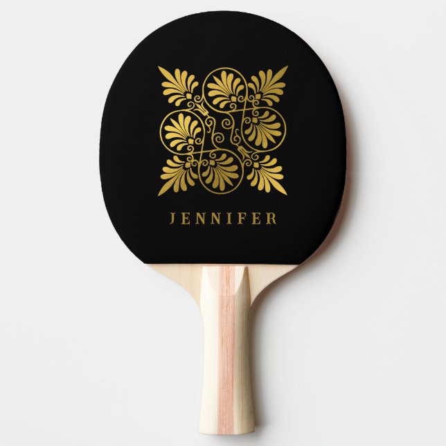 Gold Black Old Greece Monogram Tischtennis Tischtennis Schläger (Vorderseite)
