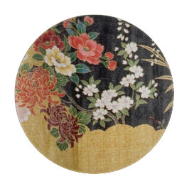 Gold Black Oriental Japanisches Kimono Blumenglas Schneidebrett
