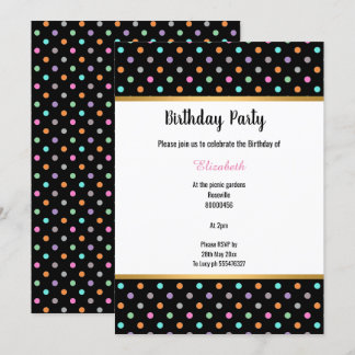 GOLD BLACK PASTEL SPOT POLKA DOT GEBURTSTAG EINLADUNG