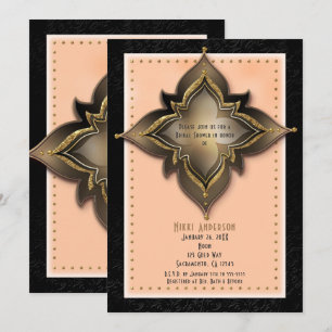 Gold Black & Peach Exotische Blumen Party Einladun Einladung
