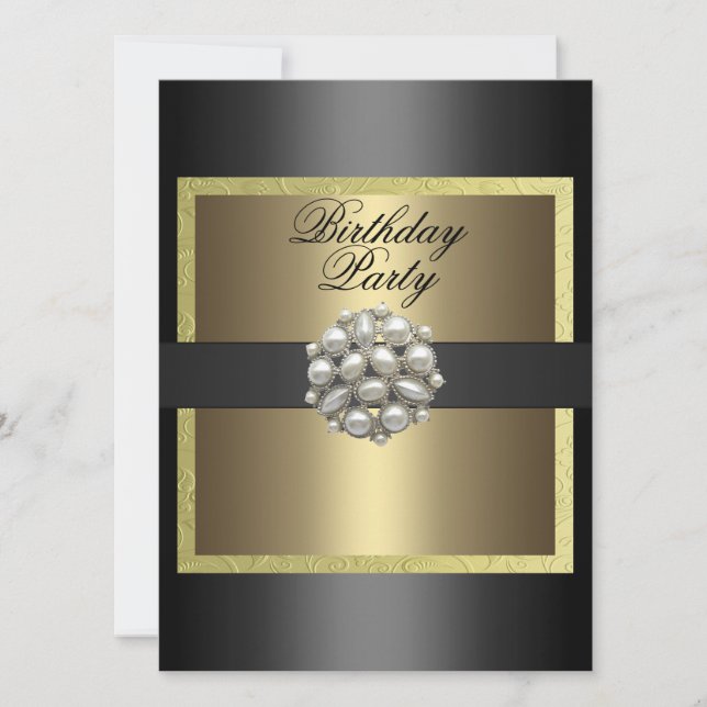 Gold & Black Pearl Design Invitation Anniversaire (Devant)