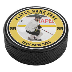 Gold Black Personalisiert Foto   Custom Team Ice Eishockey Puck
