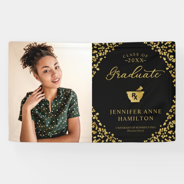 Gold Black Pharmacy School Abschluss Foto Banner (Horizontal)