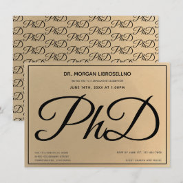 Gold Black PhD Graduation Party Einladung