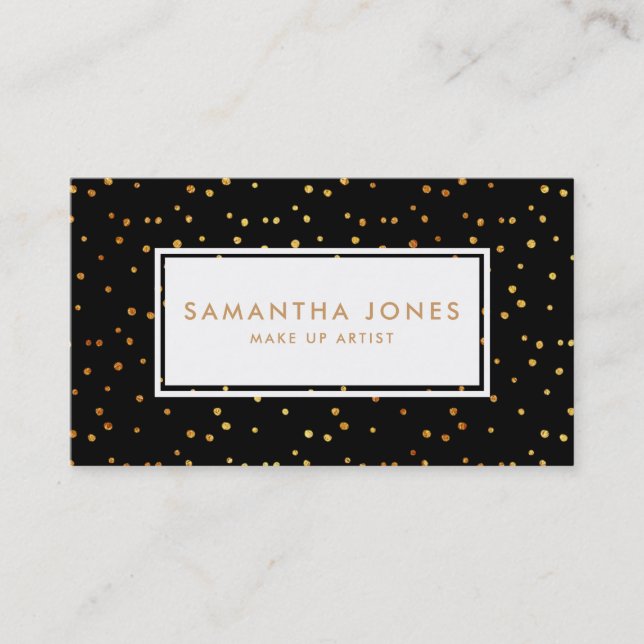Gold Black Polka Dot Make Up Artiste Carte de visi (Devant)