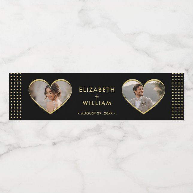 Gold & Black Polka Dot Personalisierte Hochzeit (Einzelnes Label)