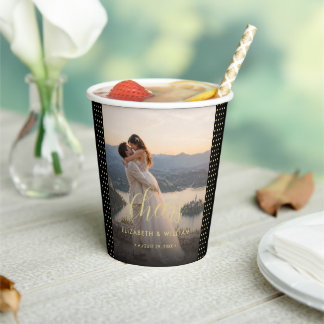 Gold & Black Polka Dot Personalisierte Hochzeit Pappbecher
