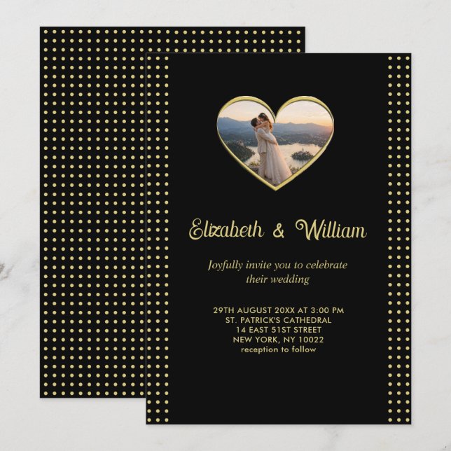 Gold & Black Polka Dot Personalized wedding Einladung (Vorne/Hinten)