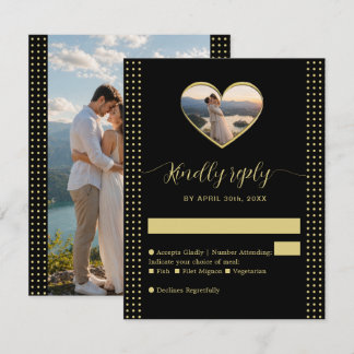 Gold & Black Polka Dot Personalized wedding RSVP Karte