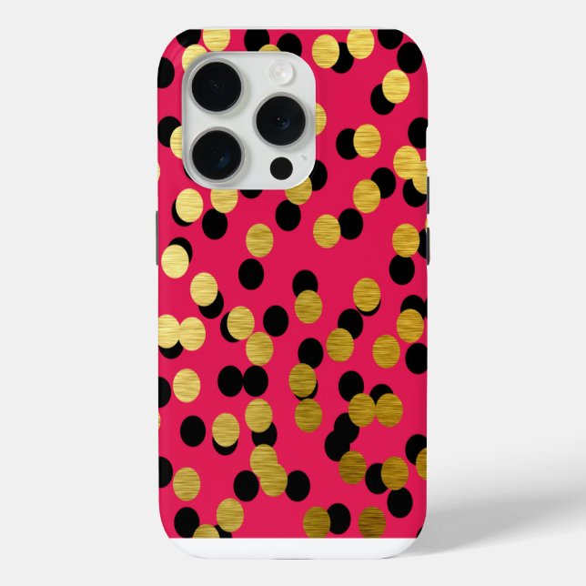 Gold & Black Polka Punkte auf Hot Pink Case-Mate iPhone Hülle (Rückseite)