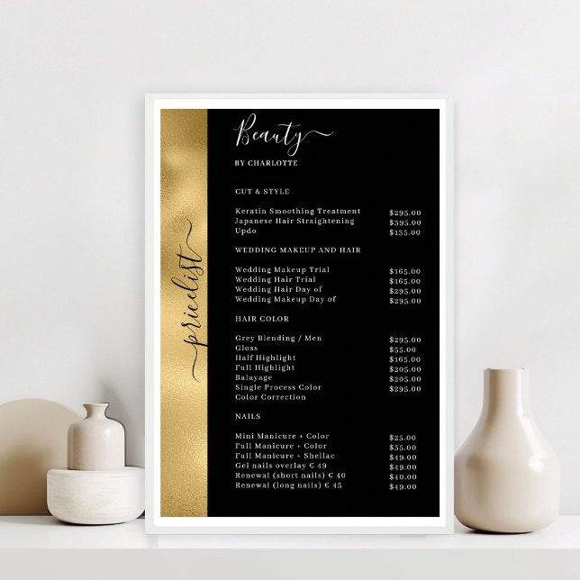 Gold Black Pricelor Salon Poster (Copper Black Pricelist Salon Poster)
