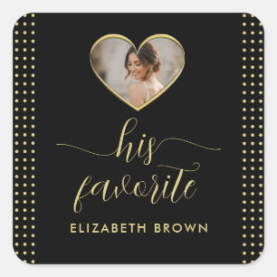 Gold & Black Punkte personalisierte Hochzeit Quadratischer Aufkleber