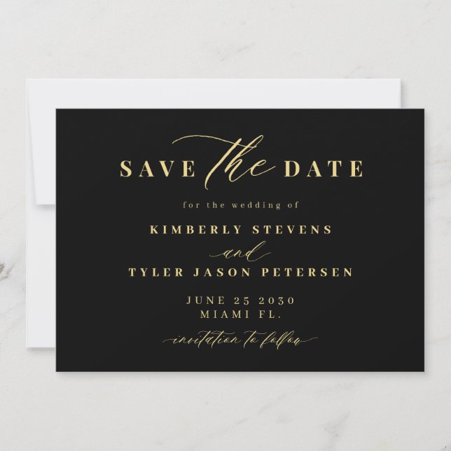 Gold black QR code simple elegant wedding  Save The Date (Vorderseite)