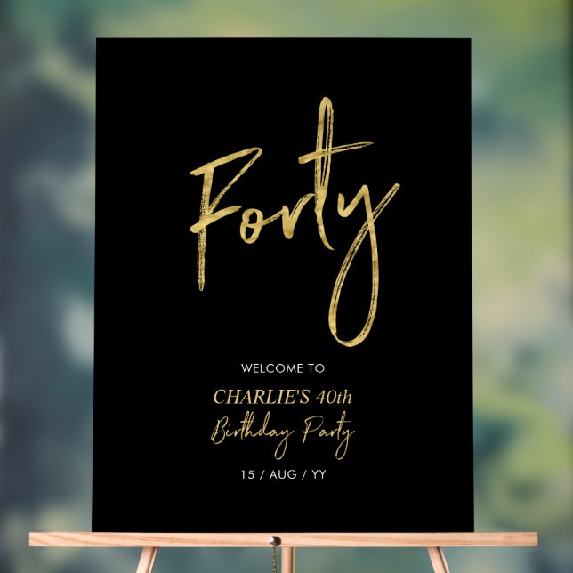 Gold & Black Quarty 40th Birthday Party Welcome (Neutre)