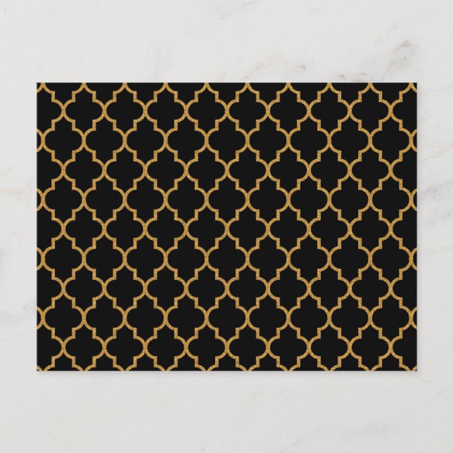 Gold Black Quatrefoil Pattern Postkarte (Vorderseite)