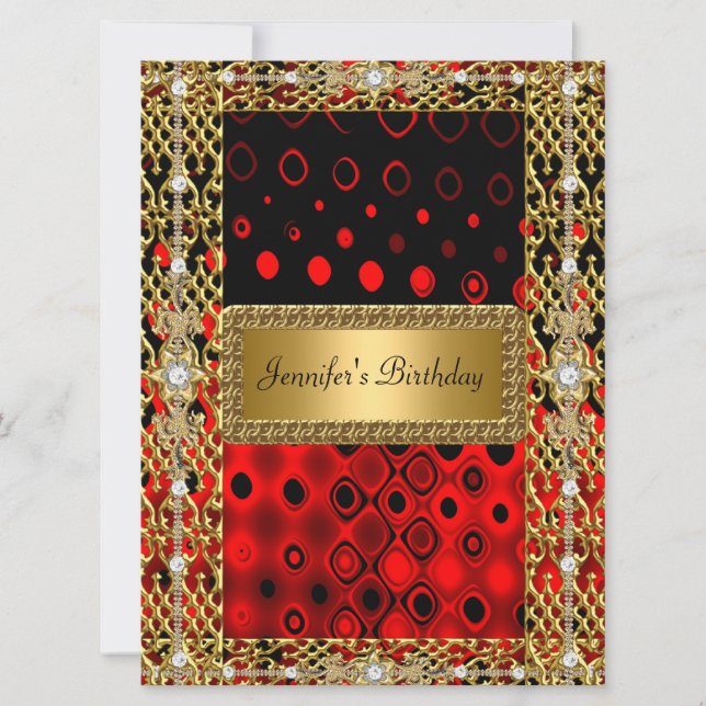 Gold Black Red Birthday Party Einladung (Vorderseite)