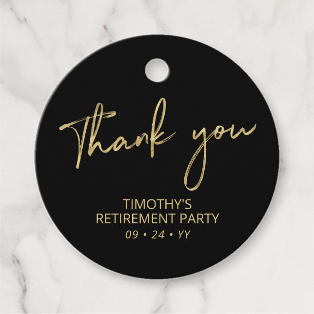 Gold & Black Retirement Party Vielen Dank für Ihre Geschenkanhänger (Vorderseite)