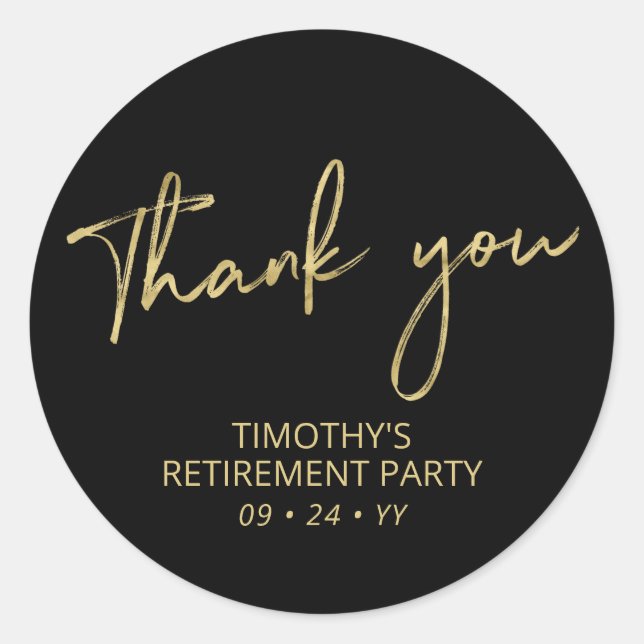 Gold & Black Retirement Party Vielen Dank für Ihre Runder Aufkleber (Vorderseite)