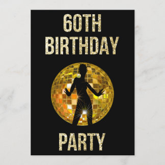 Gold & Black Retro Disco Glitzer Ball 60. Party Einladung