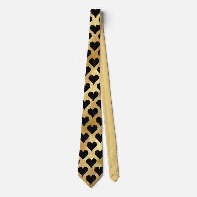 Gold Black Romantic Hearts Muster Krawatte (Vorderseite)