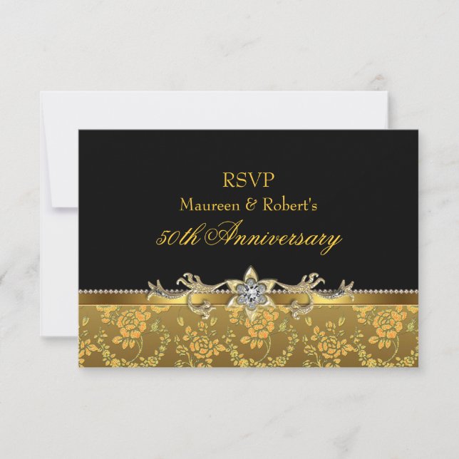 Gold & Black Rose 50e anniversaire RSVP (Devant)