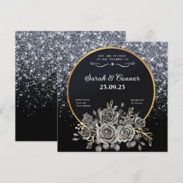 Gold Black Rose Silver Glitzer Einladung Hochzeit