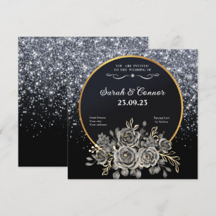 Gold Black Rose Silver Glitzer Einladung Hochzeit
