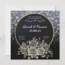 Gold Black Rose Silver Glitzer Einladung Hochzeit