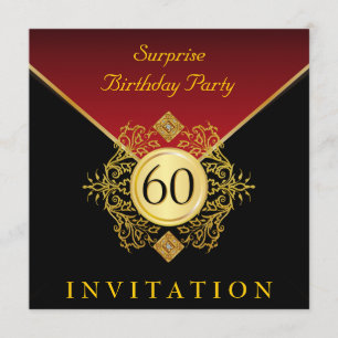 Gold Black Royal Red 60. Geburtstagsüberraschung P Einladung