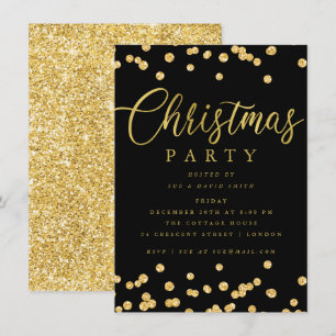 Gold Black Script Confetti Weihnachten Party Einladung