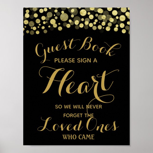 GOLD & BLACK signieren ein Herz-Gast-Gästebuch-Hoc Poster (Vorne)