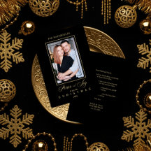 Gold Black Simple Modern Christmas Foto Family