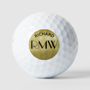 Gold Black Simple Modern Monogram Golfball