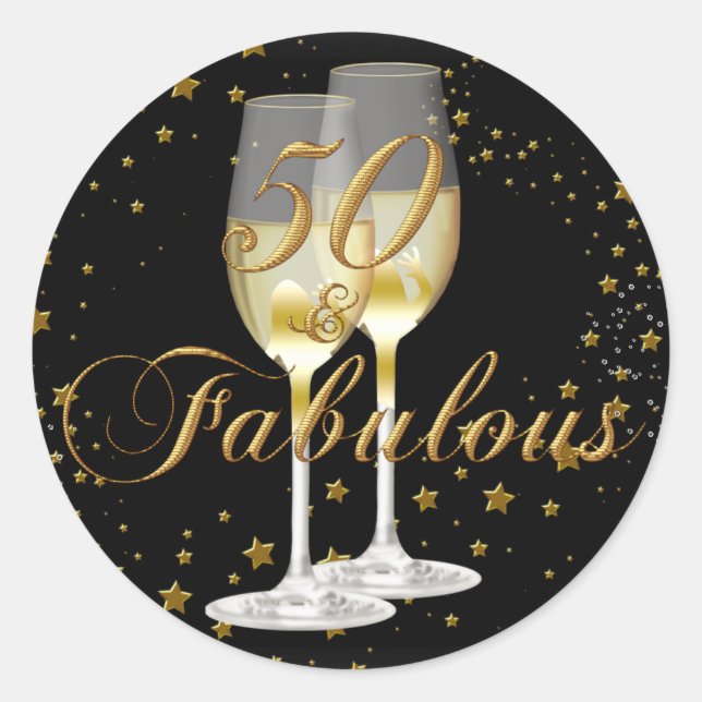 Gold Black Sparkle 50 & Fabulous Birthday Sticker (Vorderseite)