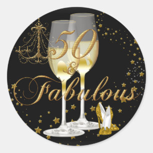 Gold Black Sparkle 50 & Fabulous Birthday Sticker