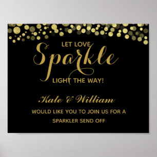 Gold & Black Sparkler senden Hochzeitszeichen ab Poster