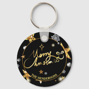 Gold Black Stars Custom Christmas Geschenk Schlüsselanhänger
