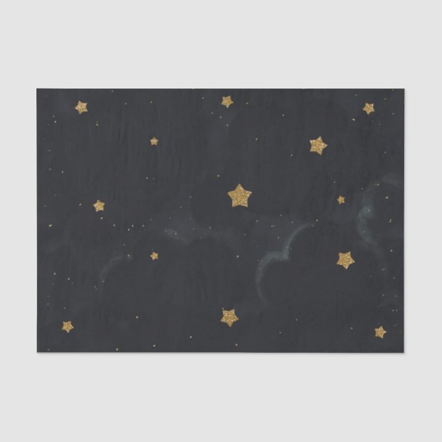 Gold Black Stars Dark Night Sky Baby Dusche Party Seidenpapier (Vorderseite)