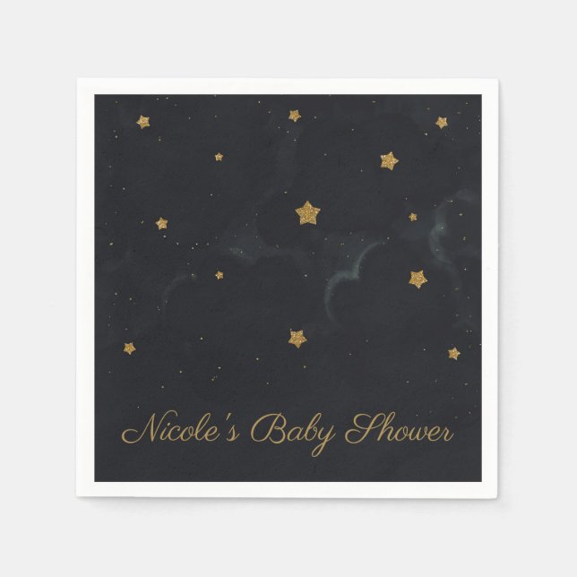 Gold Black Stars Dark Night Sky Baby Dusche Party Serviette (Vorderseite)