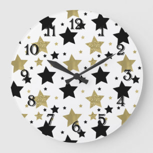 Gold Black Stars Große Wanduhr