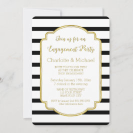 Gold Black Stripes Engagement Party Invitation