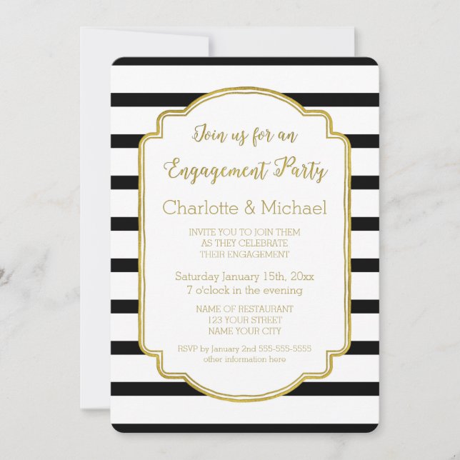 Gold Black Stripes Engagement Party Invitation (Devant)