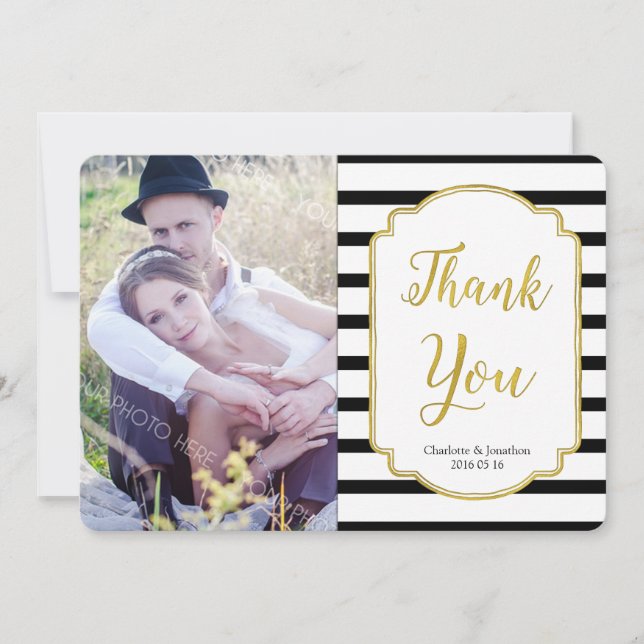 Gold Black Stripes Hochzeitskunde Vielen Dank für  Dankeskarte (Vorderseite)