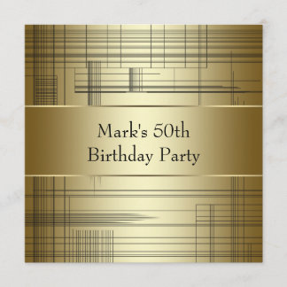 Gold Black Stripes Mans 50. Geburtstagsparty Einladung